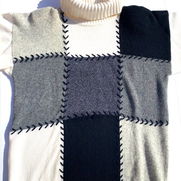 VTG Women’s Fred Thomas Lambswool Blend Turtleneck Color Block Sweater, Med - Picture 3 of 7